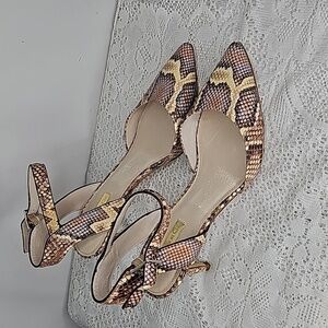 Louise et Cie Koya snakeskin print leather ankle strap point toe heels sz 10